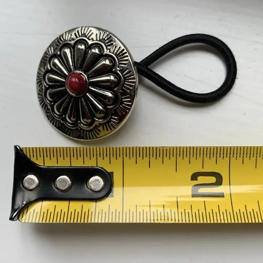 Kids Concho Hair Tie – Small Western Medallion with Red Accent Stone